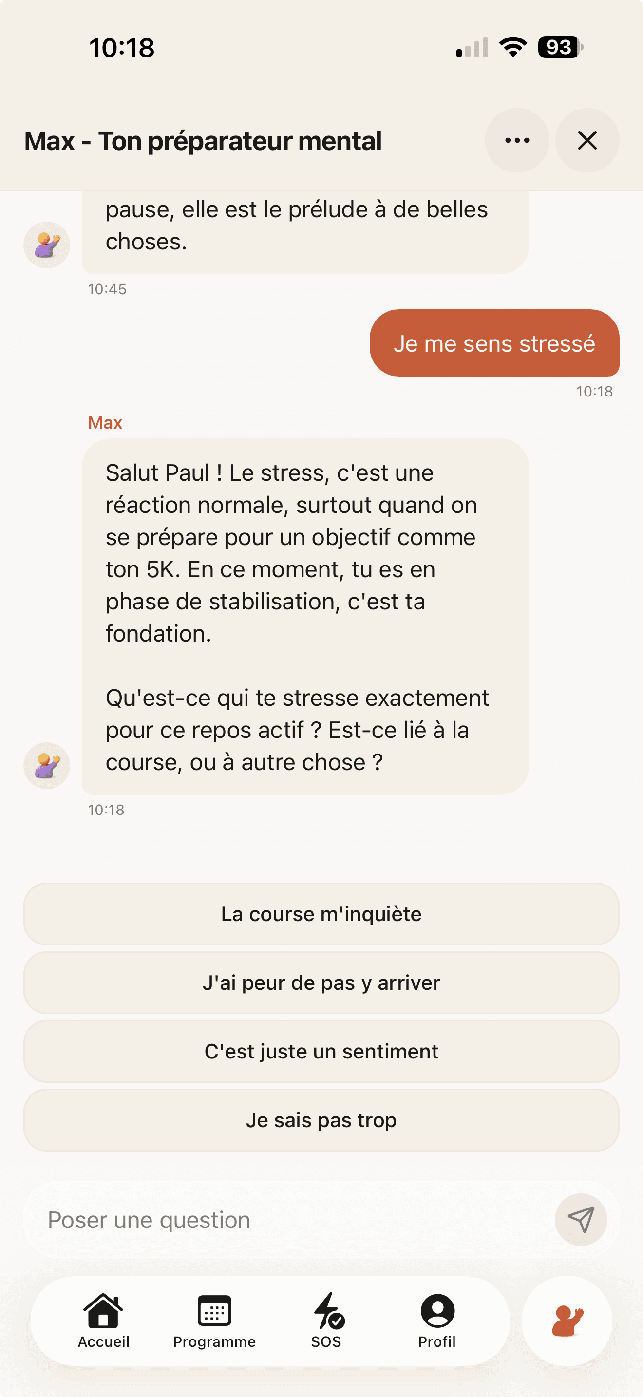 Conversation avec Max, le coach mental IA de Fokkus