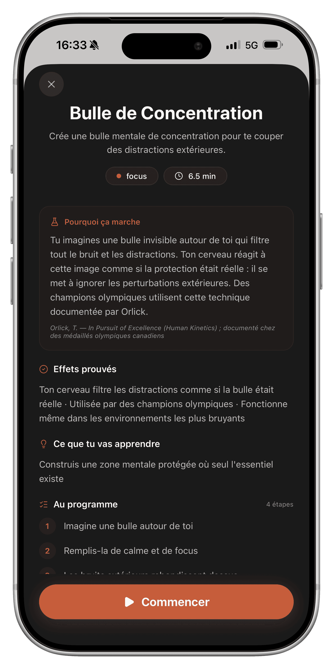 Exercice Bulle de Concentration dans l'app Fokkus
