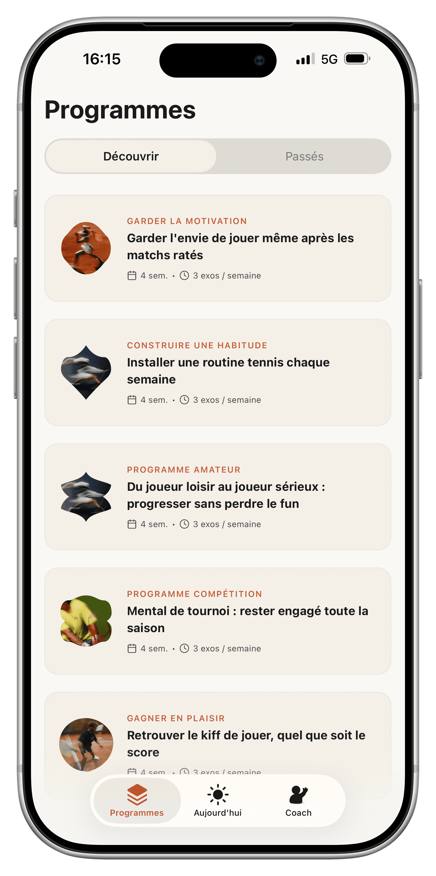 Écran Programmes Fokkus : parcours de préparation mentale par sport et niveau